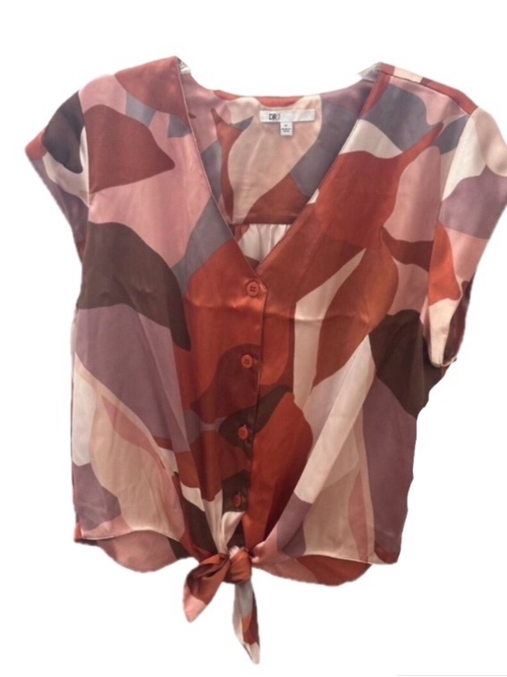 DR2 Lightweight abstract -Print Button Top - brown,Rust Pink